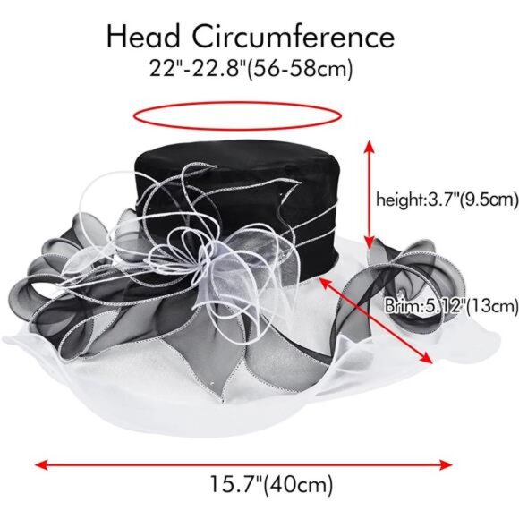 Derby Hats for Women, Classy Organza Sun Hat, Black White